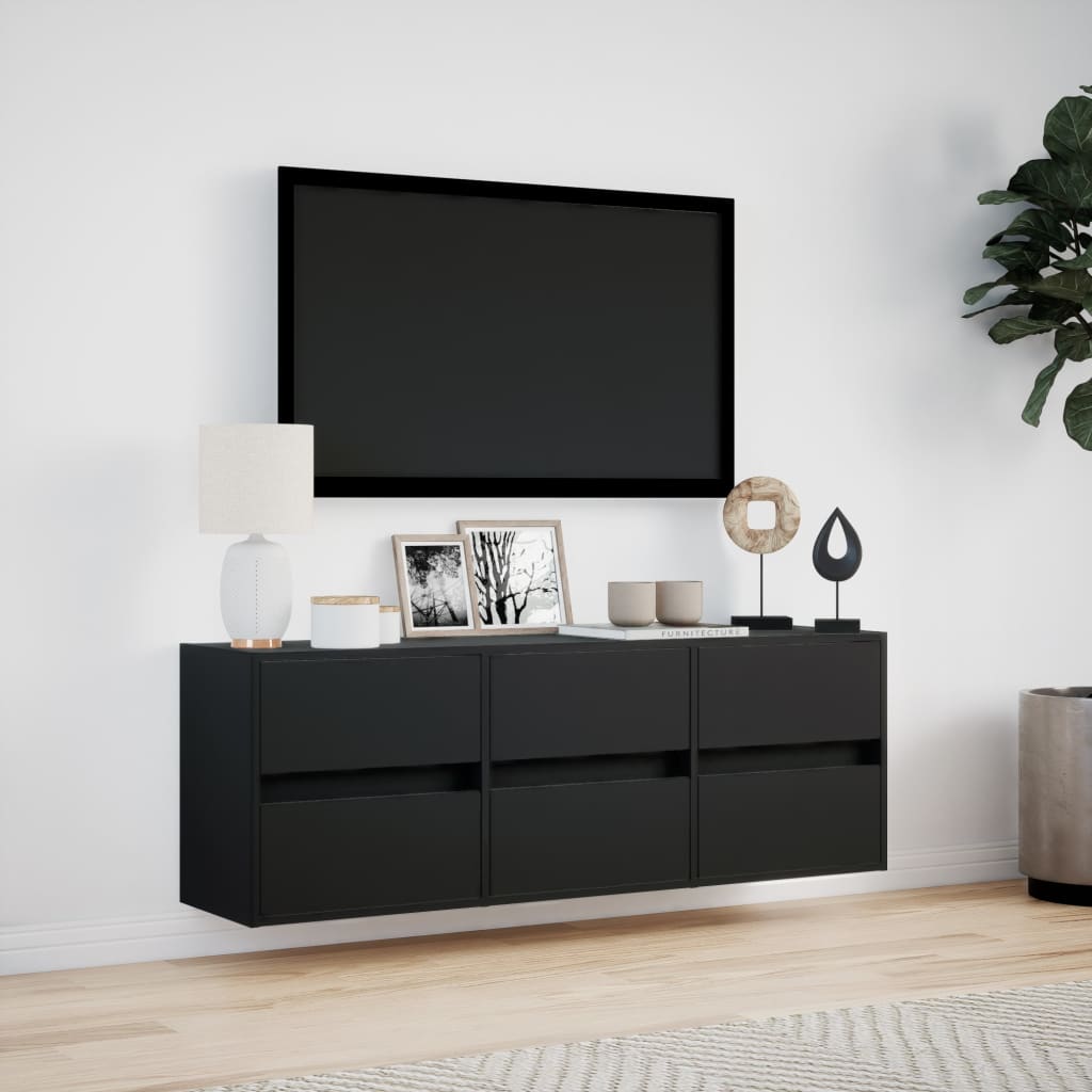TV Wall Cabinet with LED Lights Black 130x31x45 cm