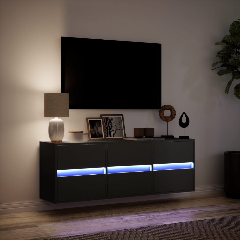 TV Wall Cabinet with LED Lights Black 130x31x45 cm