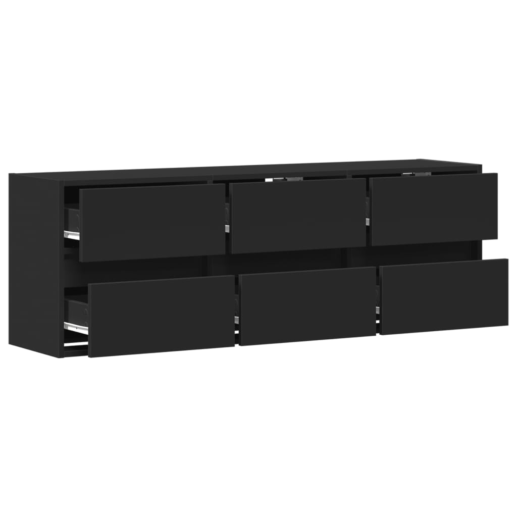 TV Wall Cabinet with LED Lights Black 130x31x45 cm