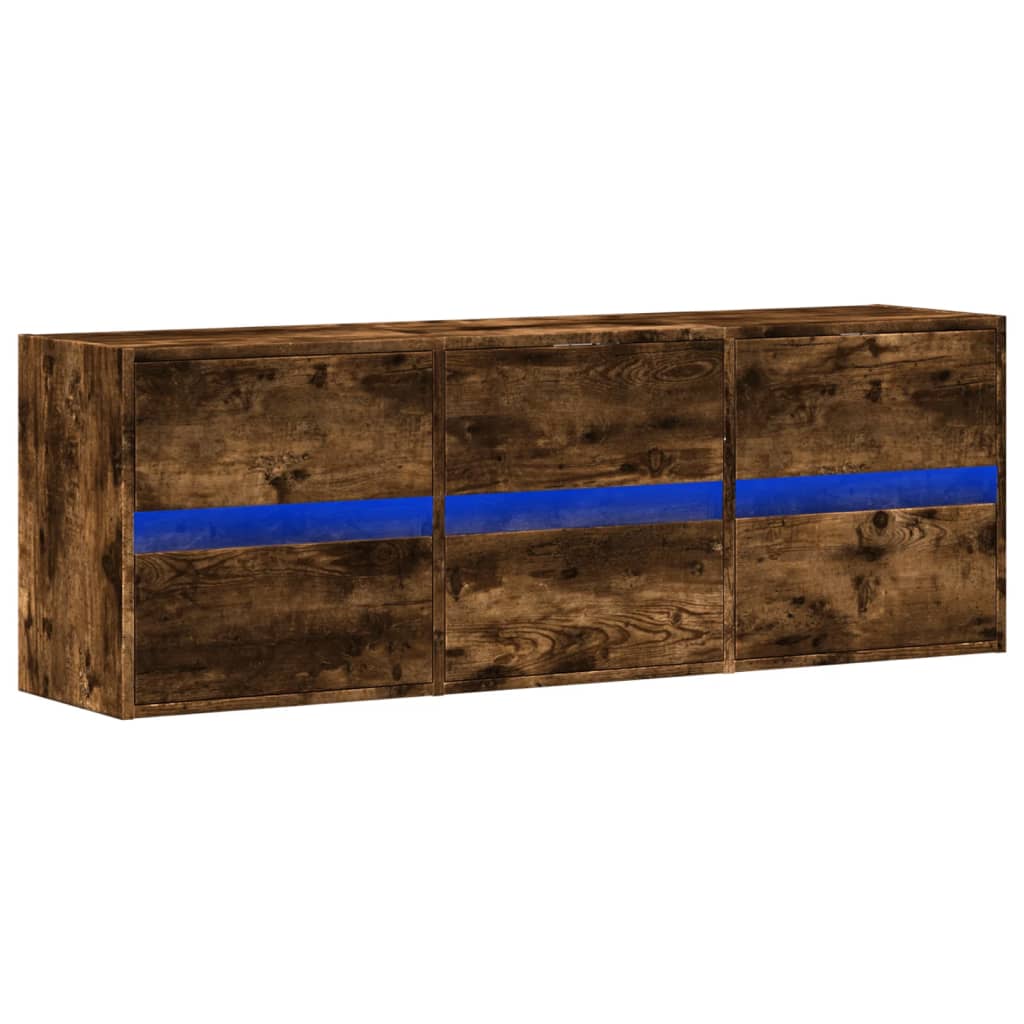 TV Wall Cabinet with LED Lights Smoked Oak 130x31x45 cm