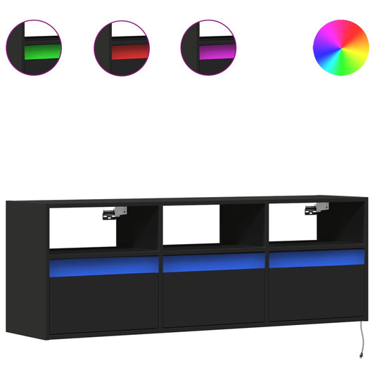 TV Wall Cabinet with LED Lights Black 130x31x45 cm
