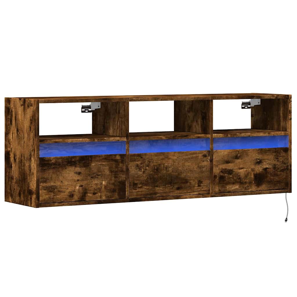 TV Wall Cabinet with LED Lights Smoked Oak 130x31x45 cm