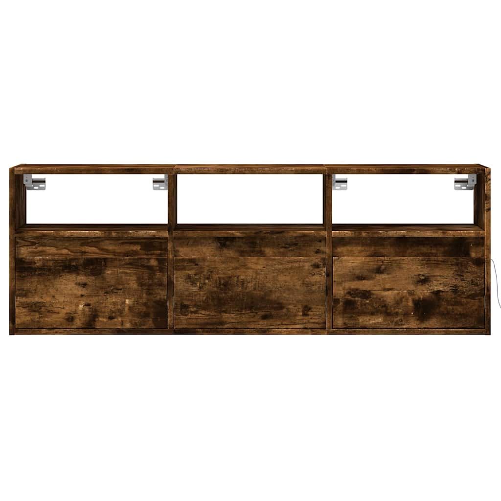 TV Wall Cabinet with LED Lights Smoked Oak 130x31x45 cm