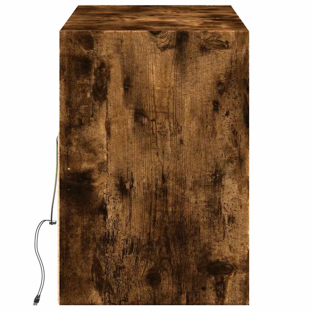 TV Wall Cabinet with LED Lights Smoked Oak 130x31x45 cm