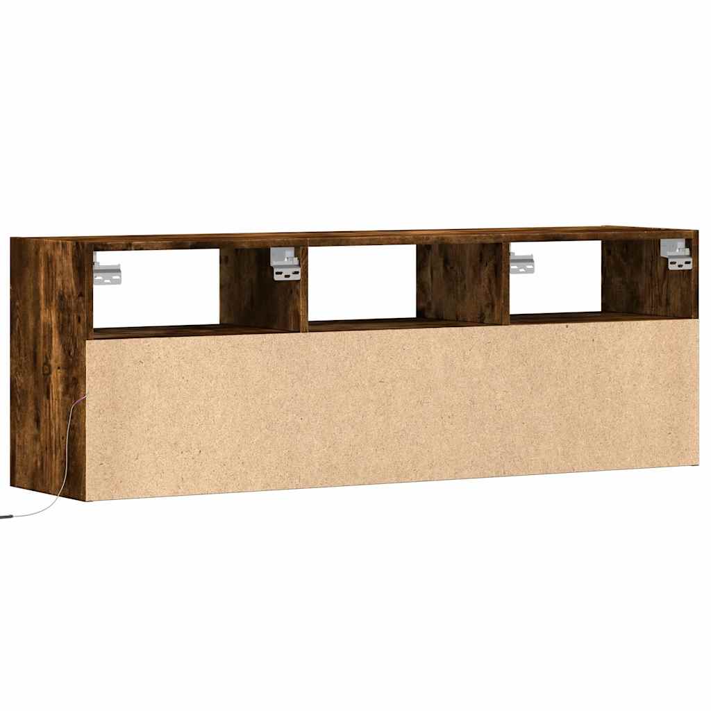 TV Wall Cabinet with LED Lights Smoked Oak 130x31x45 cm