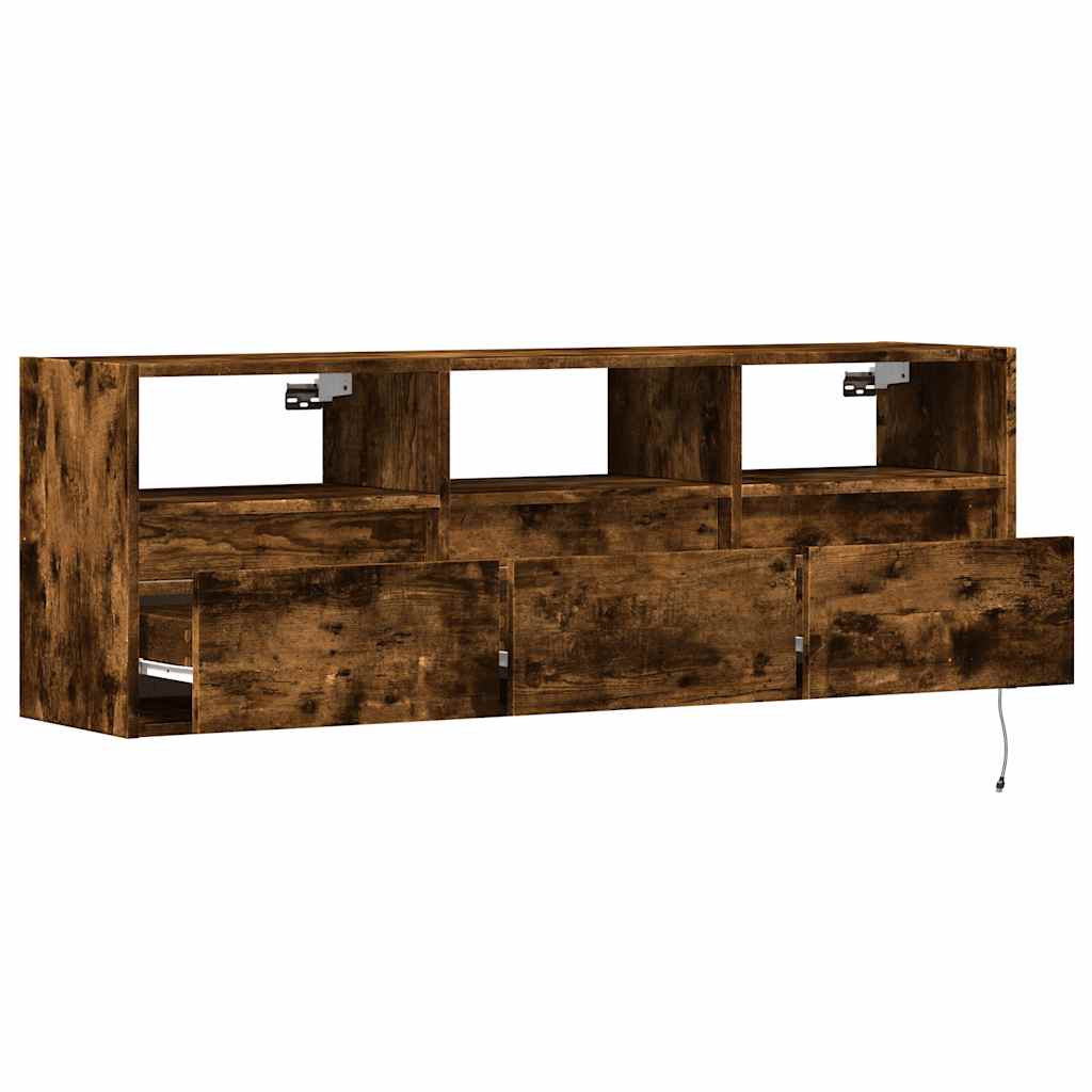 TV Wall Cabinet with LED Lights Smoked Oak 130x31x45 cm