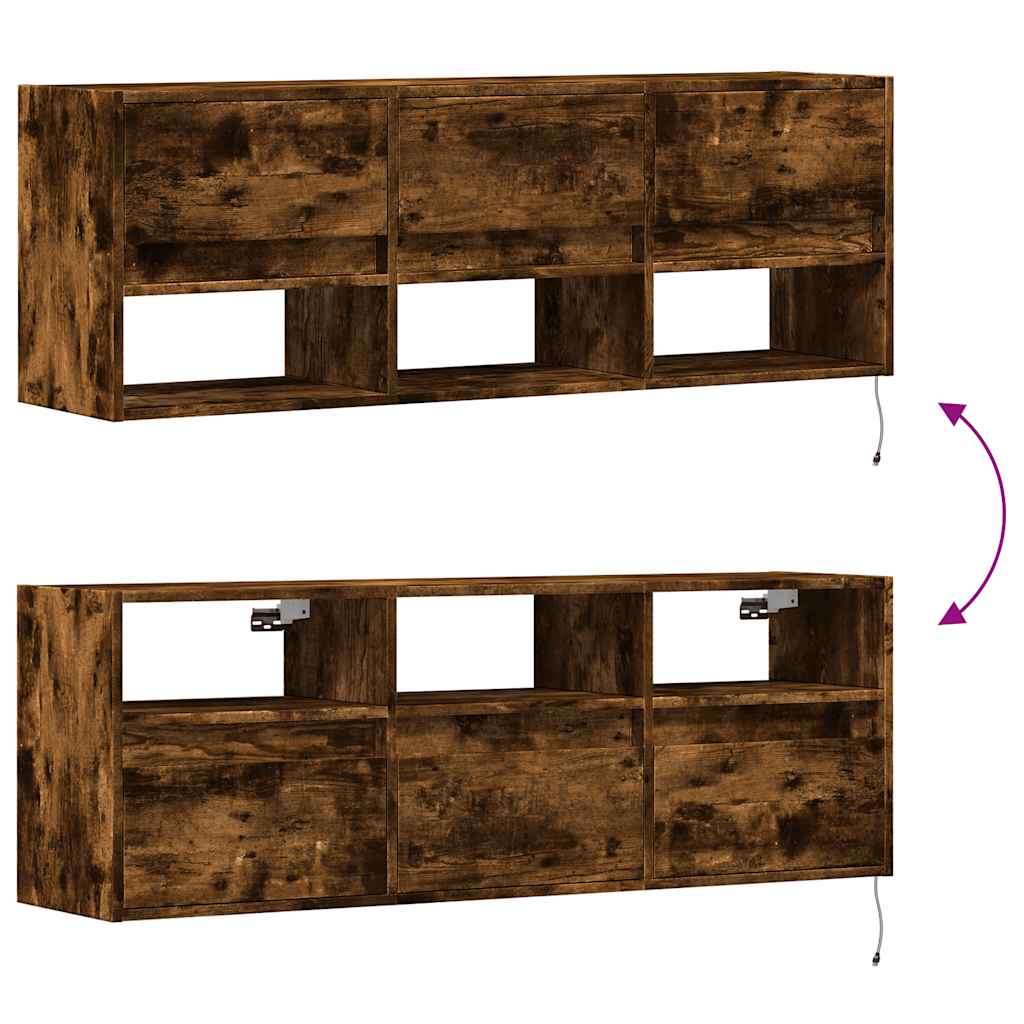 TV Wall Cabinet with LED Lights Smoked Oak 130x31x45 cm