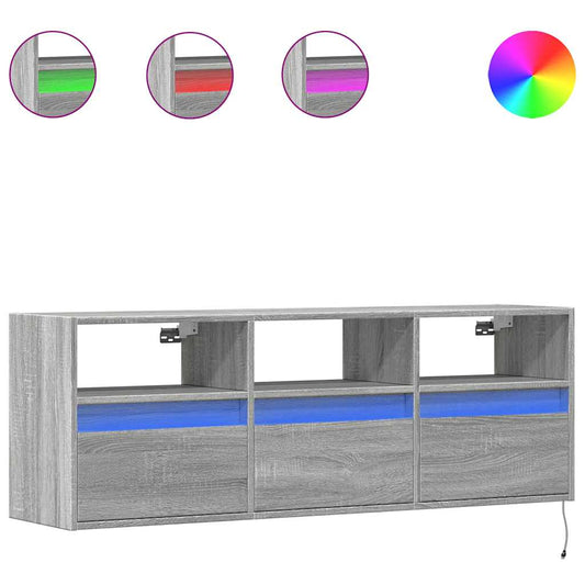 TV Wall Cabinet with LED Lights Grey Sonoma 130x31x45 cm