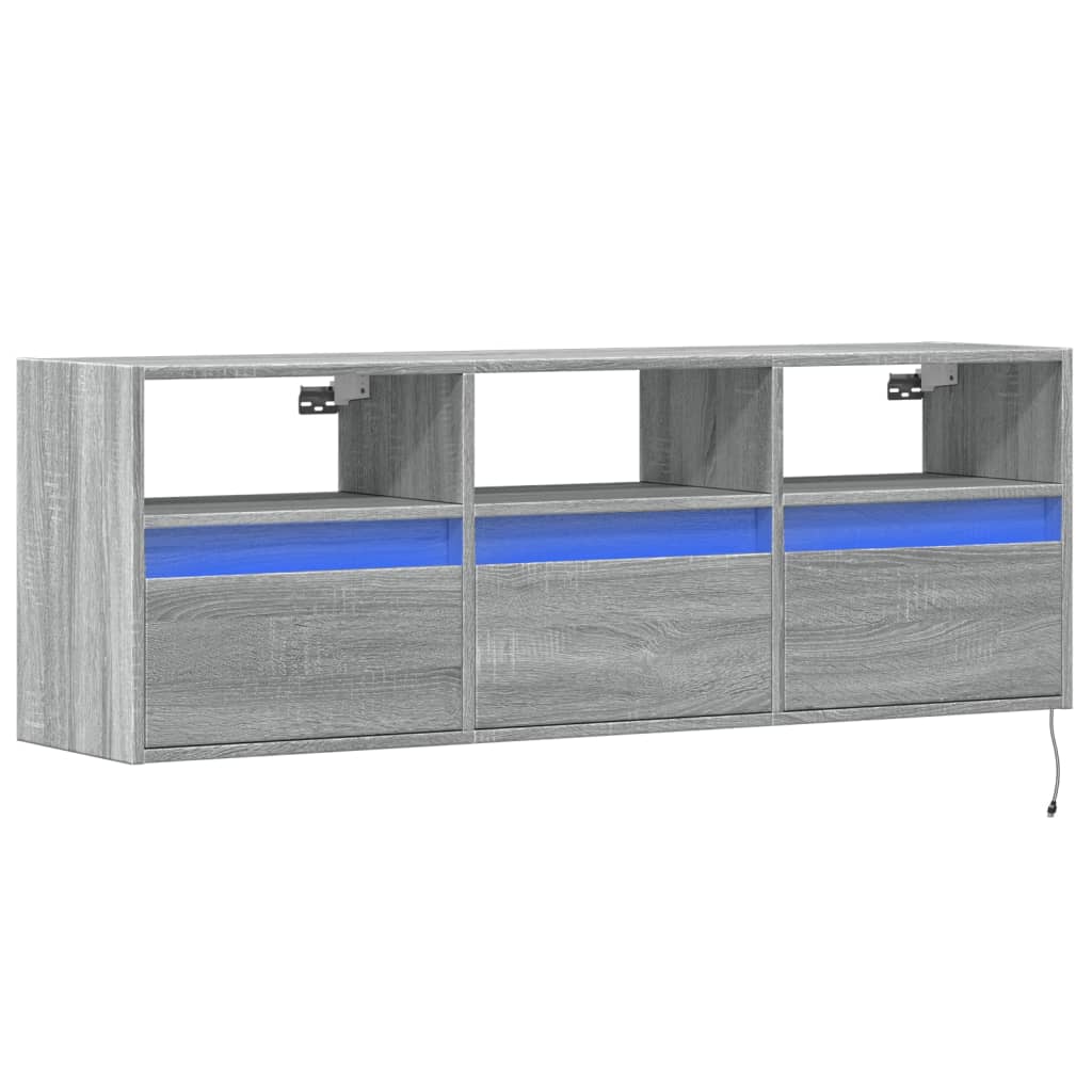 TV Wall Cabinet with LED Lights Grey Sonoma 130x31x45 cm