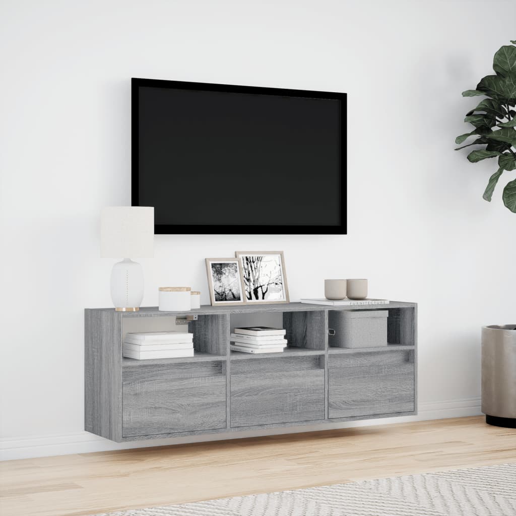 TV Wall Cabinet with LED Lights Grey Sonoma 130x31x45 cm