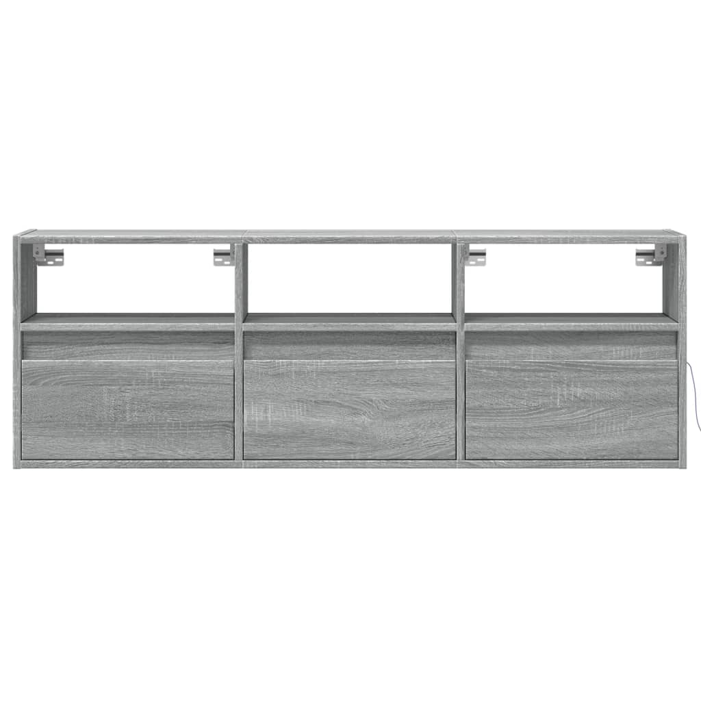 TV Wall Cabinet with LED Lights Grey Sonoma 130x31x45 cm