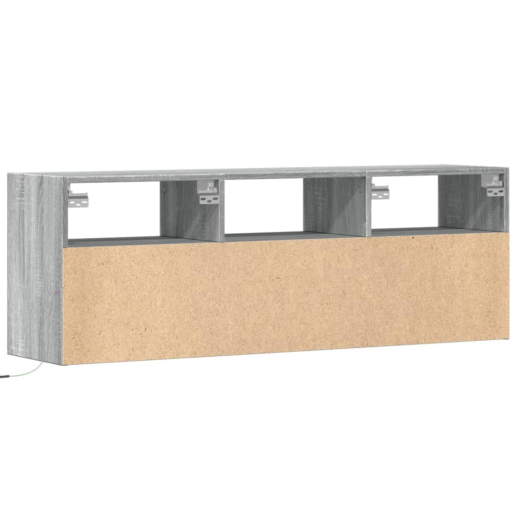 TV Wall Cabinet with LED Lights Grey Sonoma 130x31x45 cm