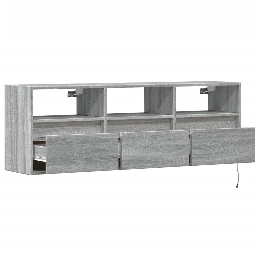 TV Wall Cabinet with LED Lights Grey Sonoma 130x31x45 cm