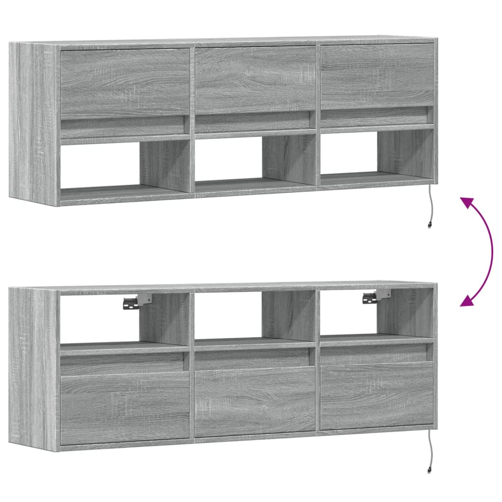 TV Wall Cabinet with LED Lights Grey Sonoma 130x31x45 cm