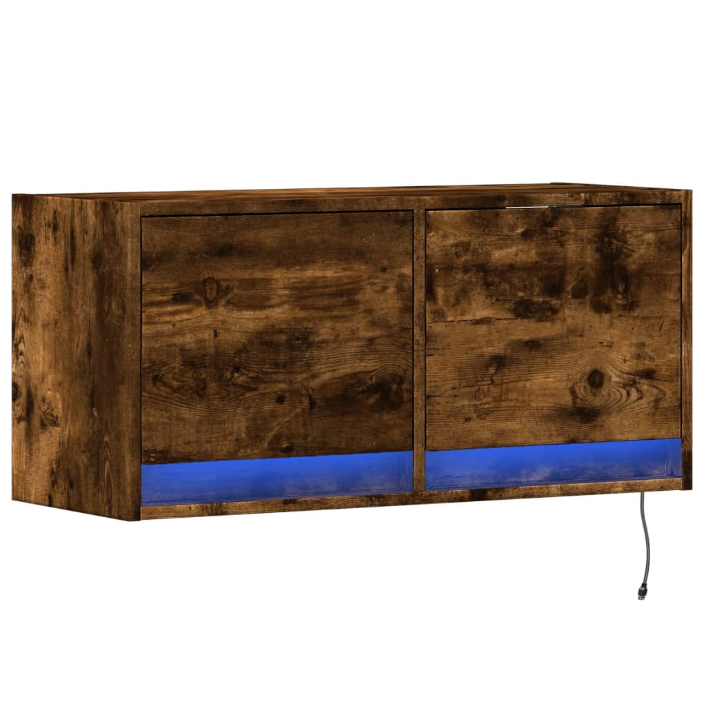 TV Wall Cabinet with LED Lights Smoked Oak 80x31x35 cm