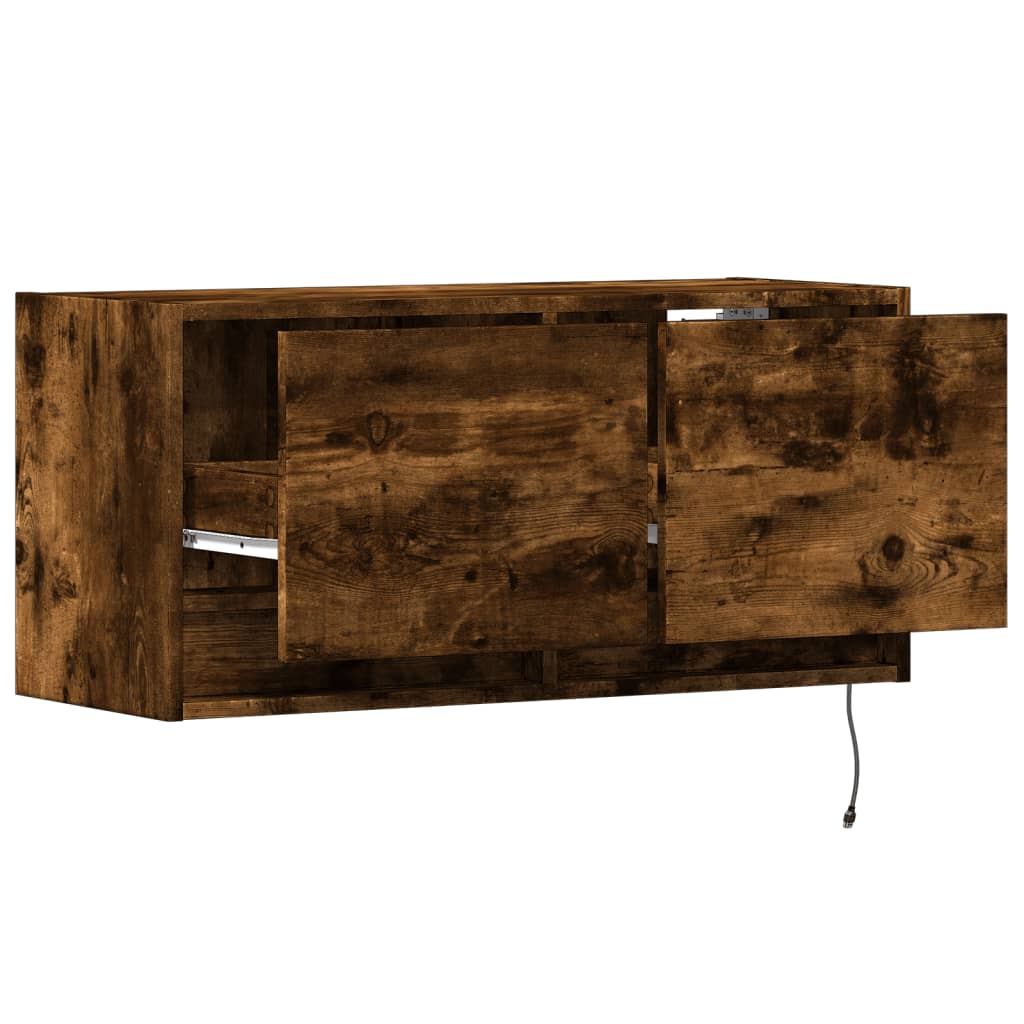 TV Wall Cabinet with LED Lights Smoked Oak 80x31x35 cm