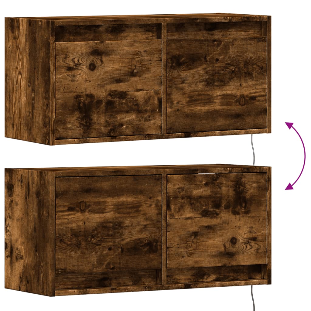 TV Wall Cabinet with LED Lights Smoked Oak 80x31x35 cm