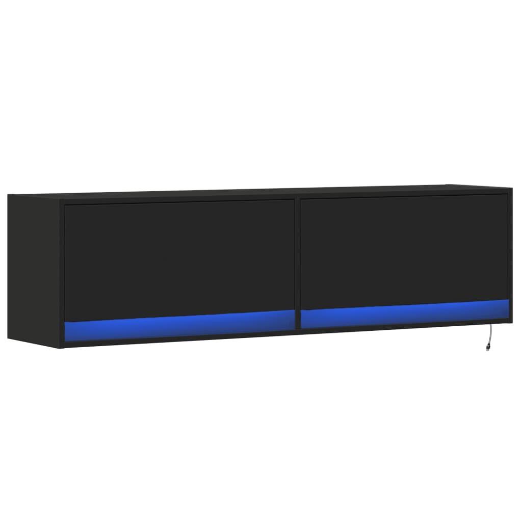 TV Wall Cabinet with LED Lights Black 140x31x38 cm