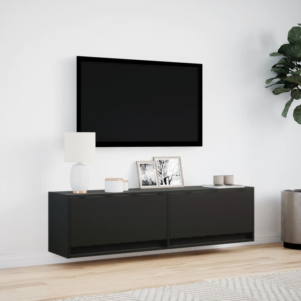 TV Wall Cabinet with LED Lights Black 140x31x38 cm