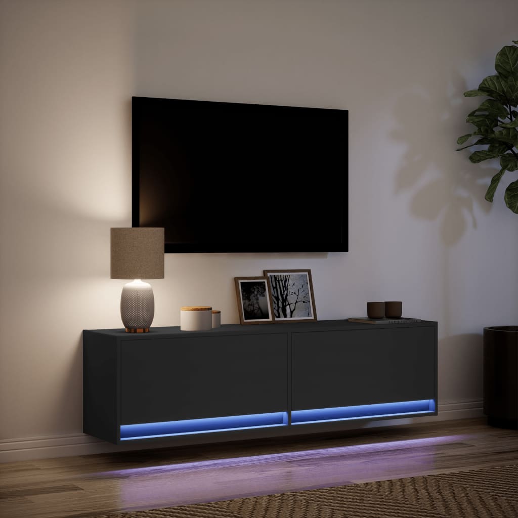 TV Wall Cabinet with LED Lights Black 140x31x38 cm
