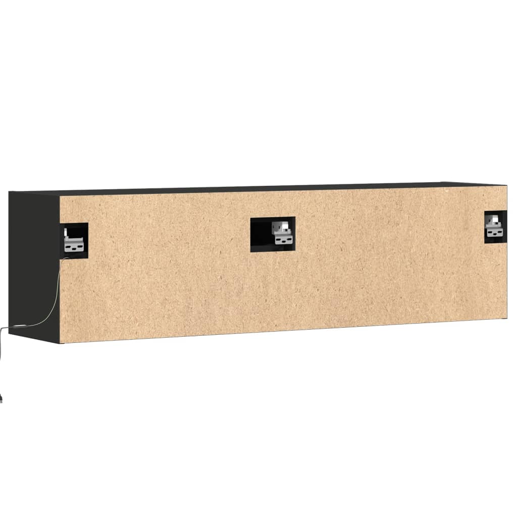 TV Wall Cabinet with LED Lights Black 140x31x38 cm