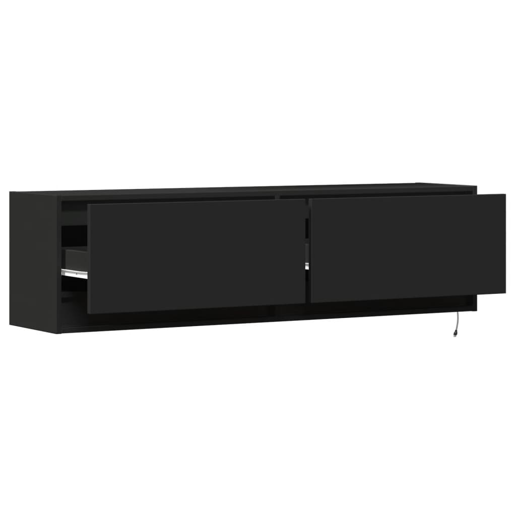 TV Wall Cabinet with LED Lights Black 140x31x38 cm