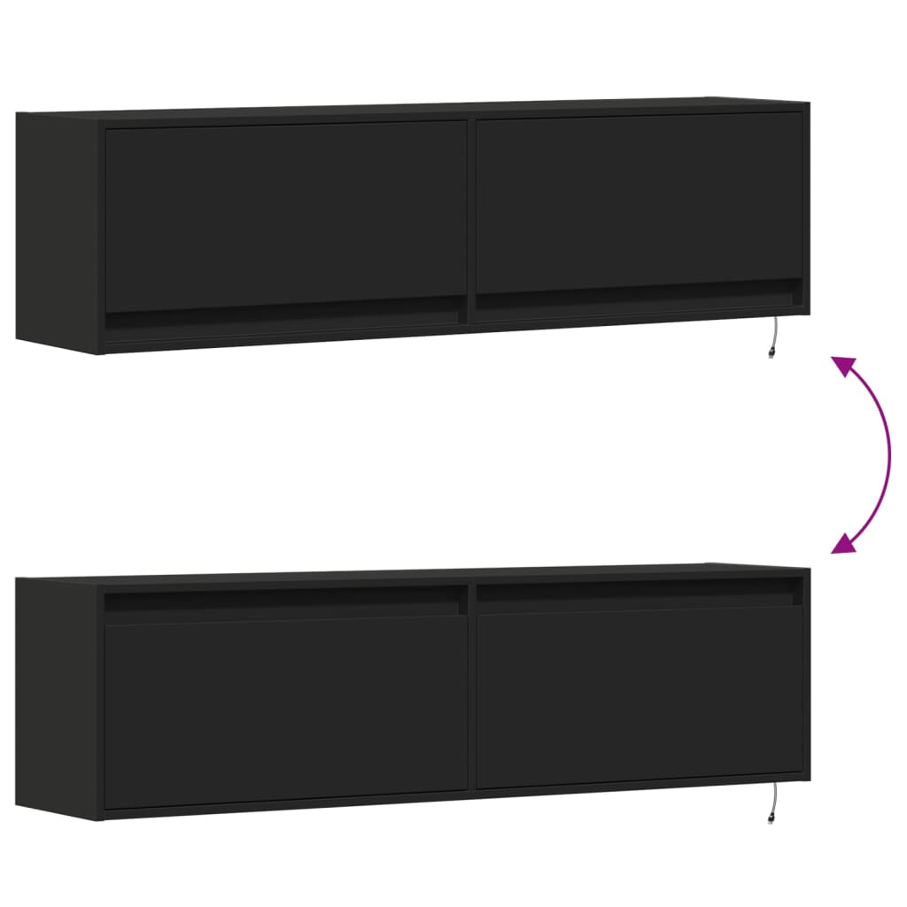 TV Wall Cabinet with LED Lights Black 140x31x38 cm