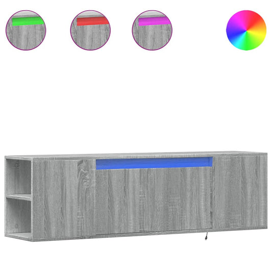 TV Wall Cabinet with LED Lights Grey Sonoma 135x31x39.5 cm