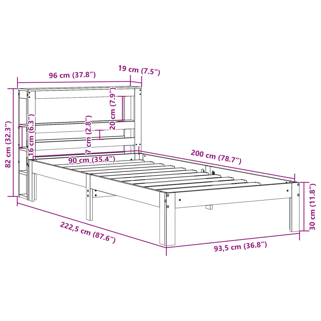Bed Frame with Headboard without Mattress 90x200 cm