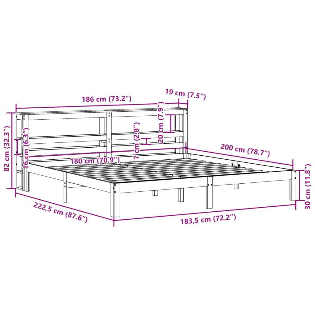 Bed Frame with Headboard without Mattress 180x200 cm Super King