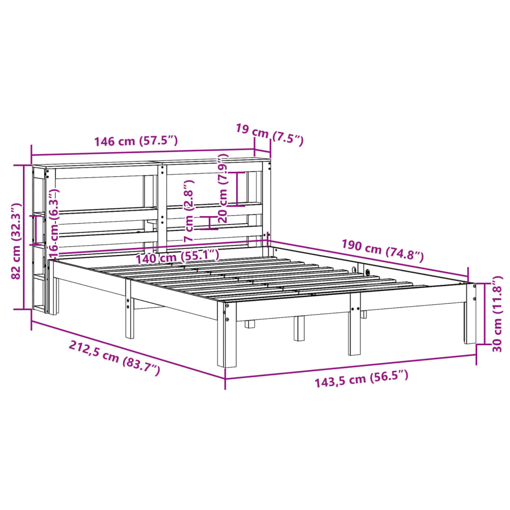 Bed Frame without Mattress Wax Brown 140x190 cm Solid Wood Pine