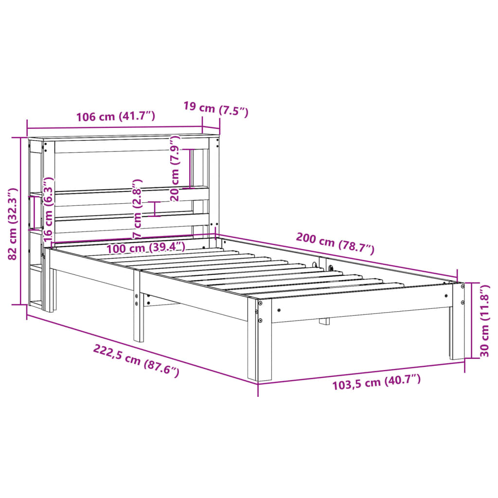 Bed Frame without Mattress Wax Brown 100x200 cm Solid Wood Pine