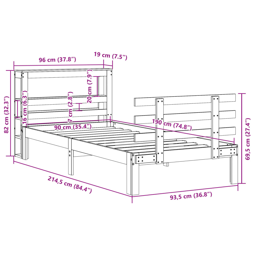 Bed Frame with Headboard without Mattress 90x190 cm Single