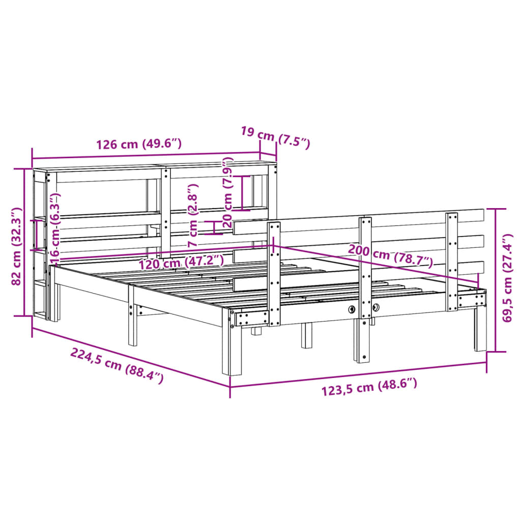 Bed Frame with Headboard without Mattress White 120x200 cm