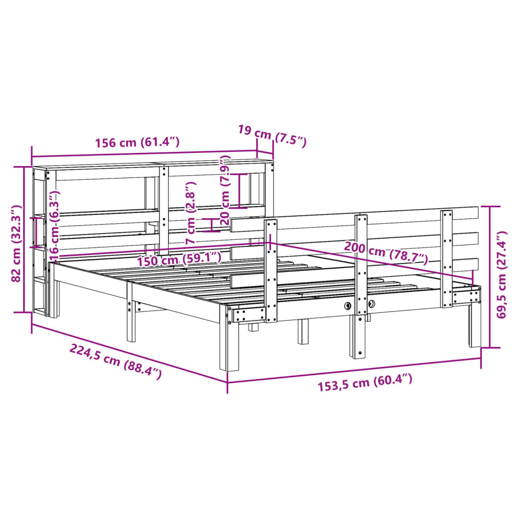Bed Frame with Headboard without Mattress White 150x200 cm King Size