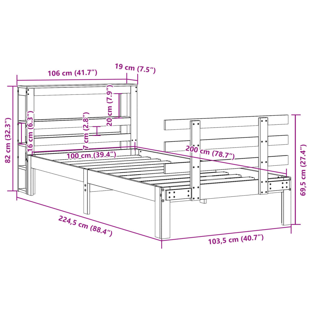 Bed Frame with Headboard without Mattress Wax Brown 100x200 cm