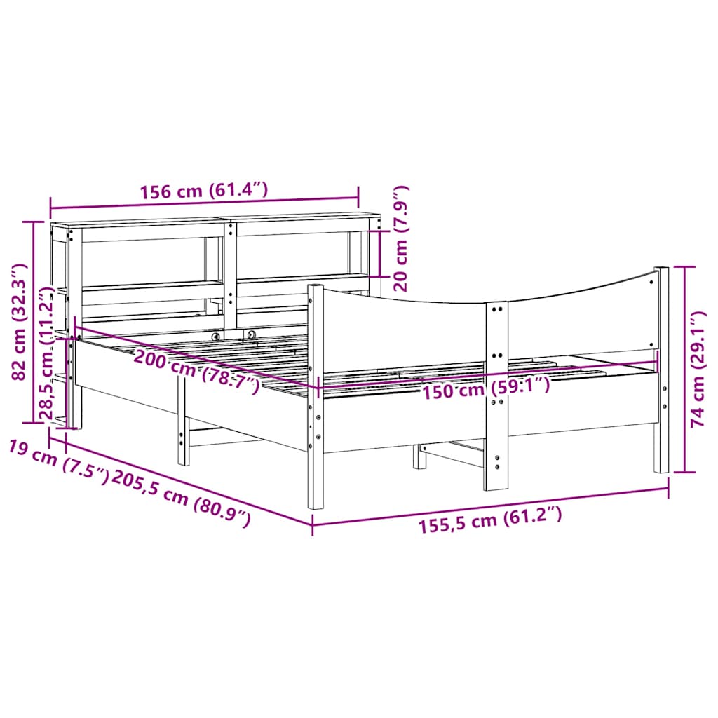 Bed Frame with Headboard Wax Brown 150x200 cm King Size Solid Wood Pine