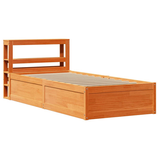 Bed Frame with Headboard Wax Brown 75x190 cm Small Single Solid Wood Pine