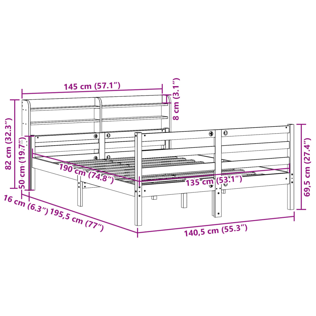 Bed Frame with Headboard without Mattress White 135x190 cm Double