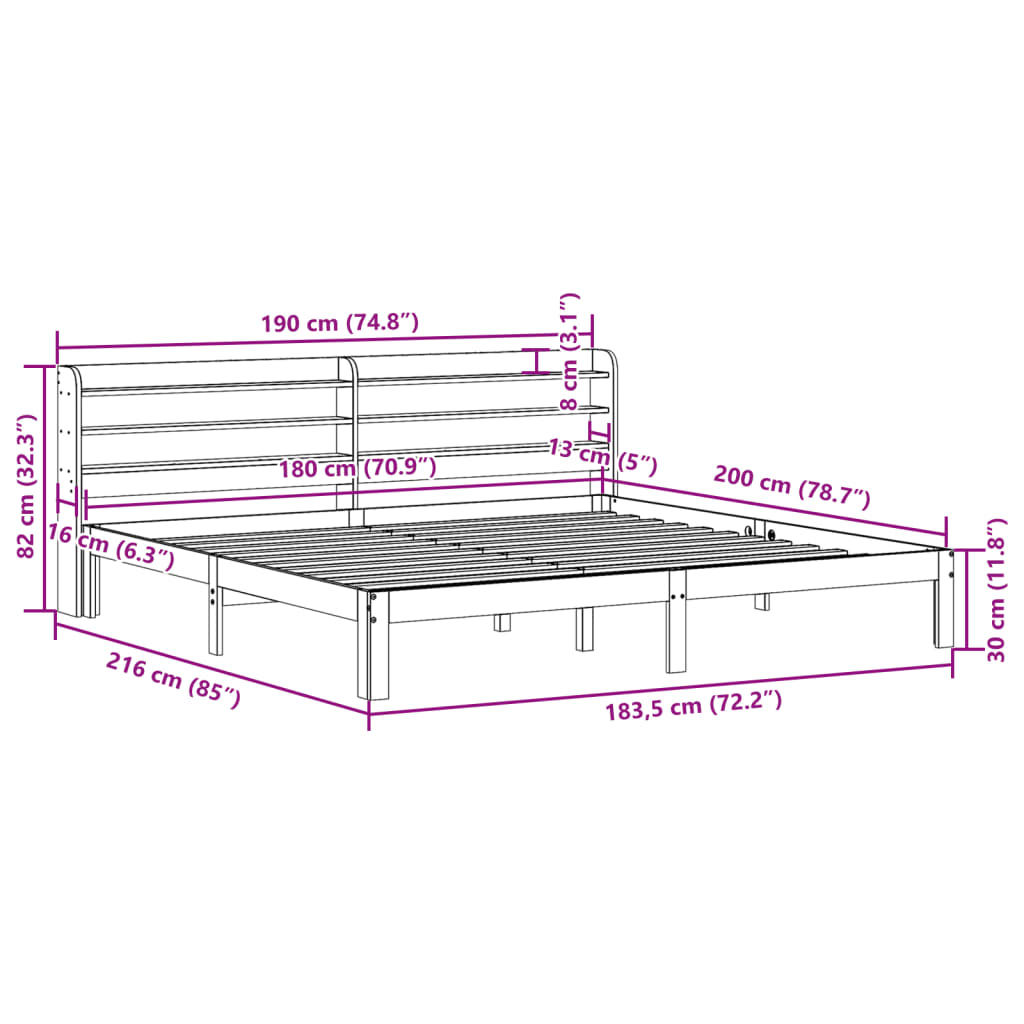 Bed Frame with Headboard without Mattress 180x200 cm Super King