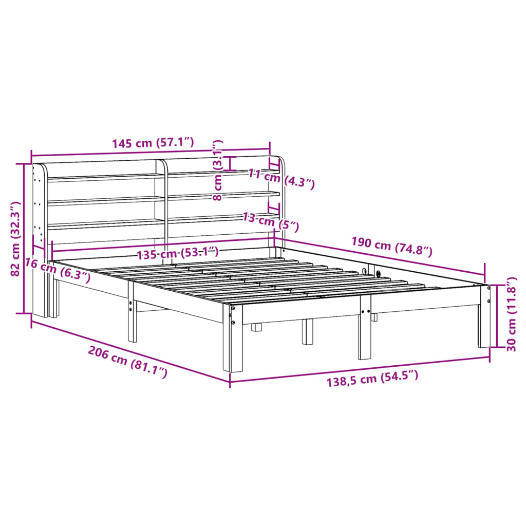 Bed Frame without Mattress Wax Brown 135x190 cm Solid Wood Pine