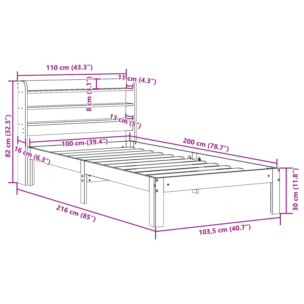 Bed Frame without Mattress Wax Brown 100x200 cm Solid Wood Pine