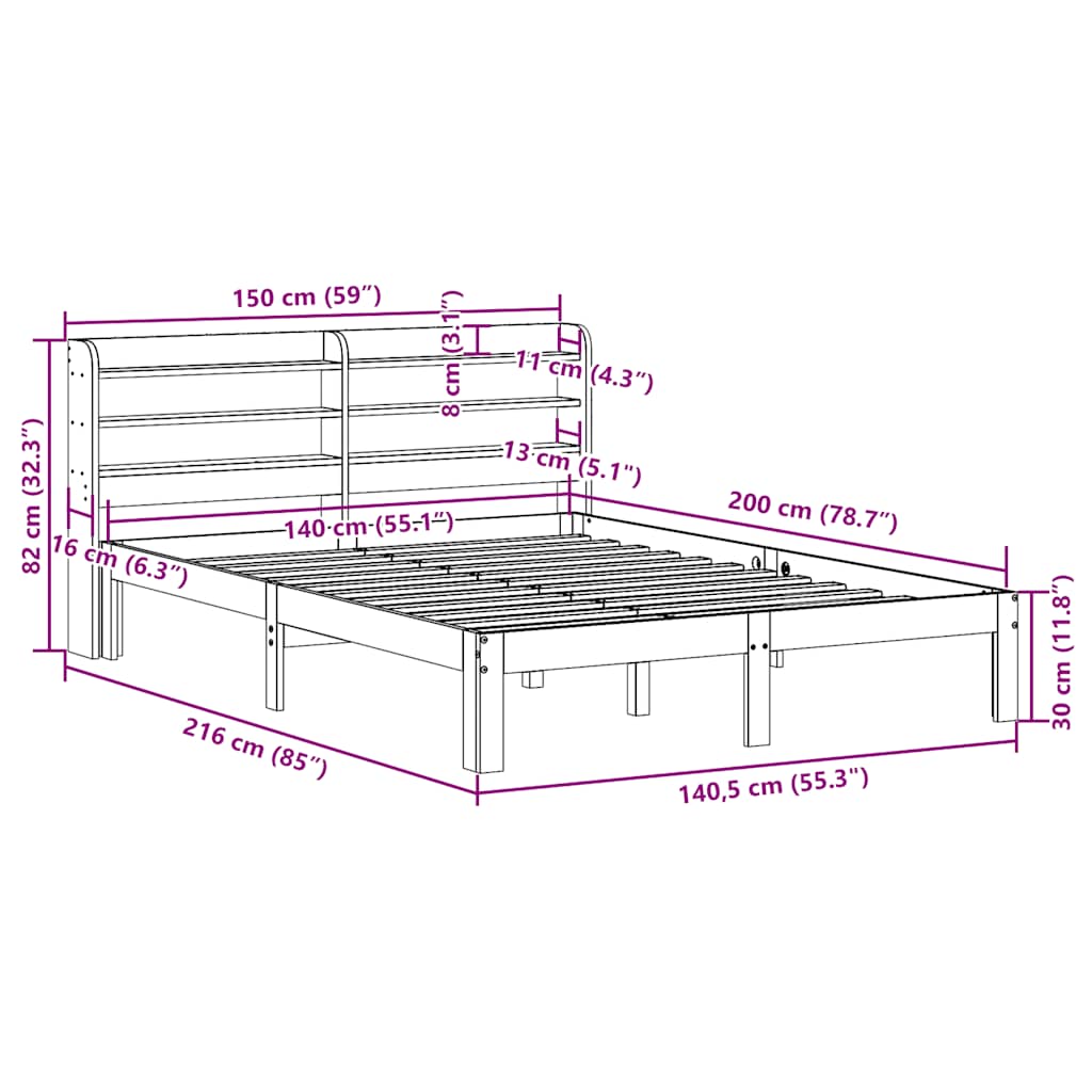 Bed Frame without Mattress Wax Brown 140x200 cm Solid Wood Pine