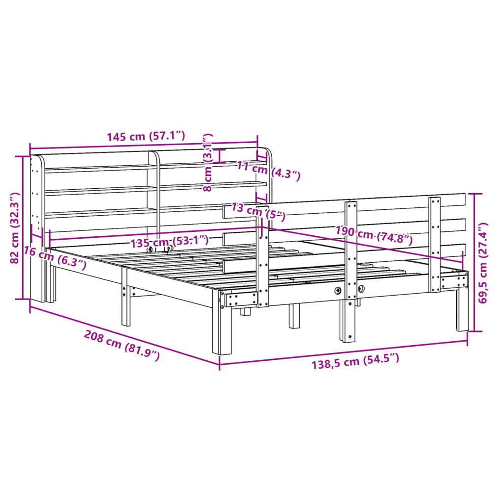 Bed Frame with Headboard without Mattress White 135x190 cm Double
