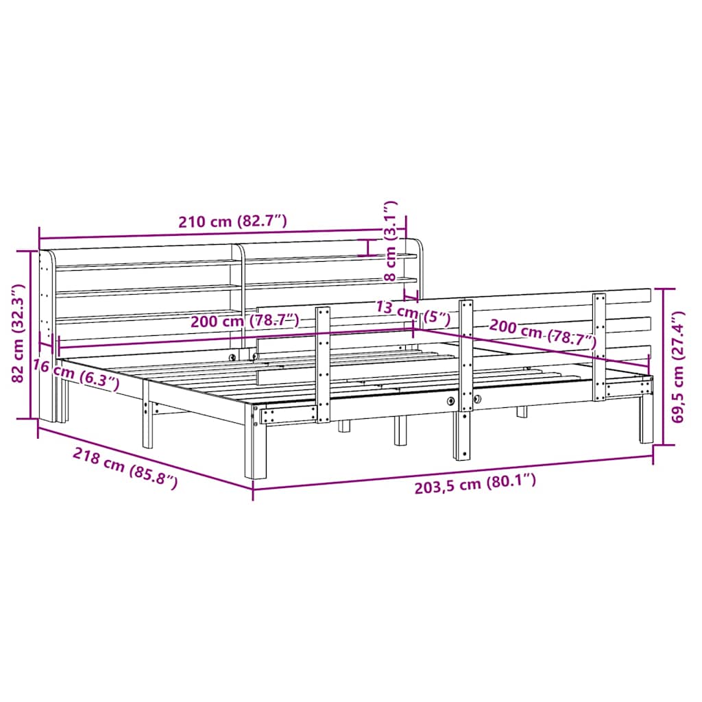 Bed Frame with Headboard without Mattress White 200x200 cm