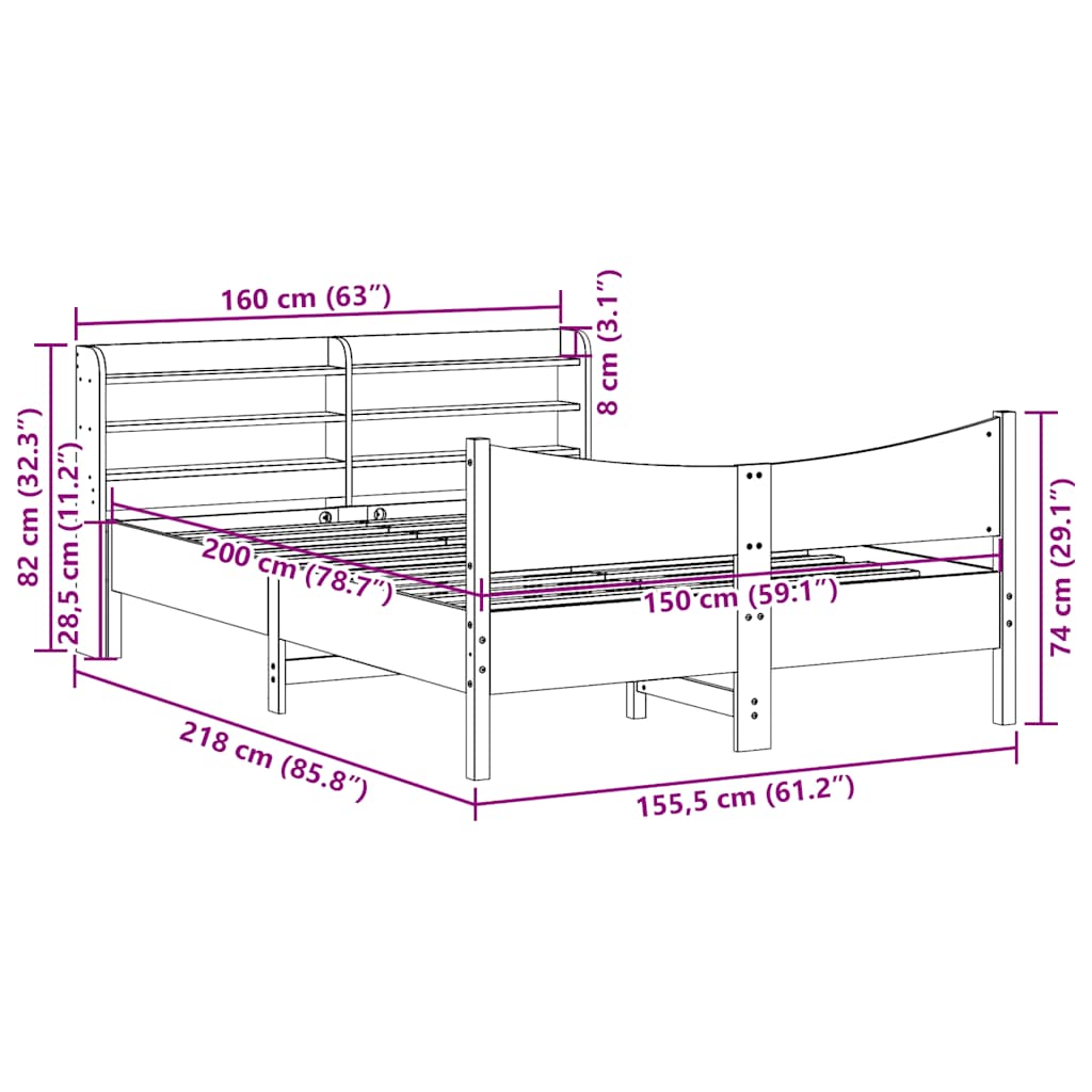 Bed Frame with Headboard Wax Brown 150x200 cm King Size Solid Wood Pine