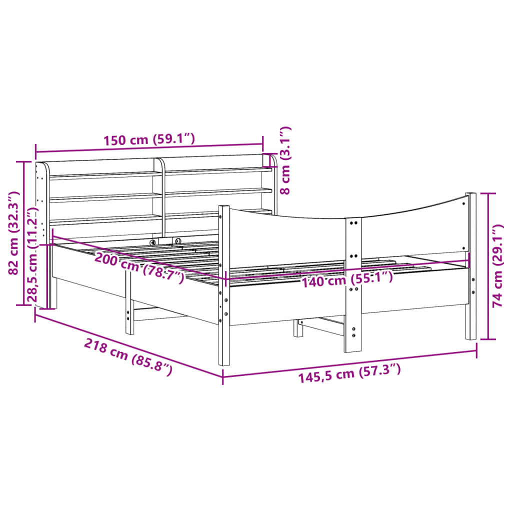 Bed Frame with Headboard White 140x200 cm Solid Wood Pine