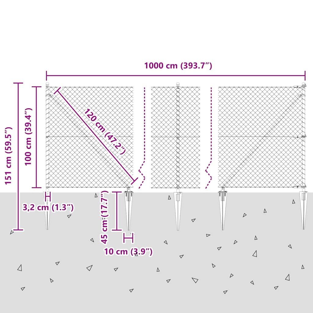 Chainlink Fence with Spikes 10 x 1 m Galvanised Steel Silver