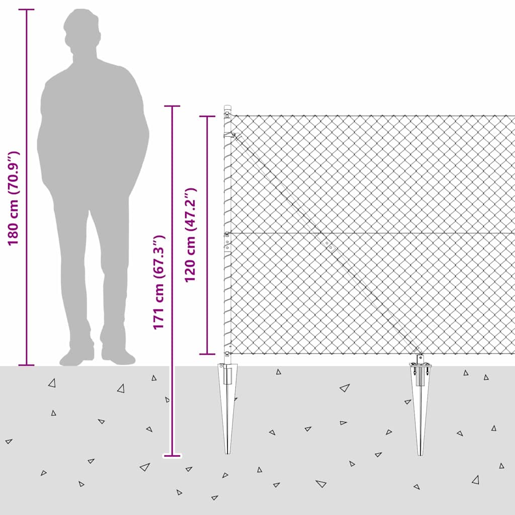 Chainlink Fence with Spikes 10 x 1.2 m Galvanised Steel Silver