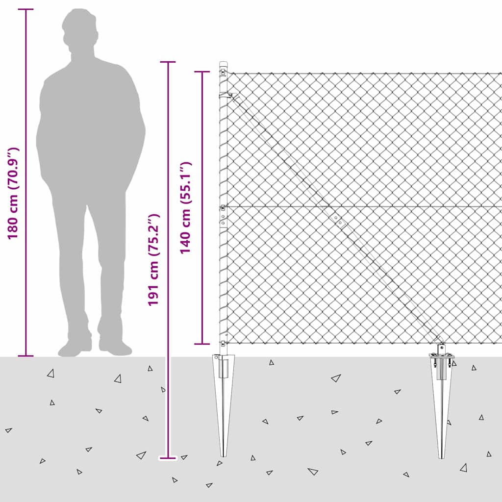 Chainlink Fence with Spikes 10 x 1.4 m Galvanised Steel Silver